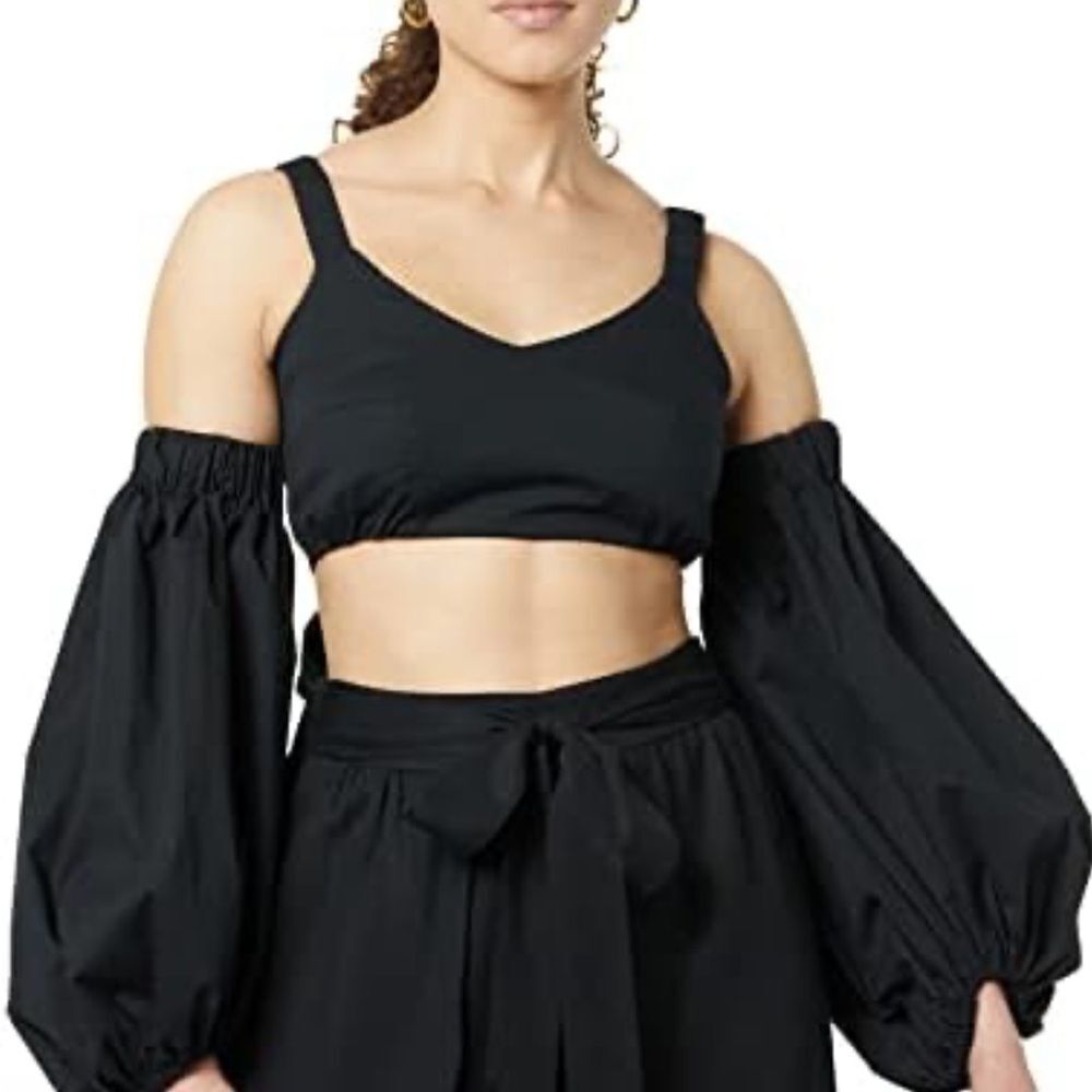 TEREA Women's Serenity Tie Back Crop Top, Sleeveless in Black. XL. NWT!
